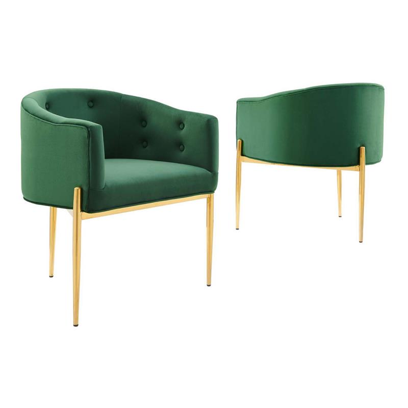 Modway Savour Modern Tufted Velvet Accent Chairs in Emerald Green (Set