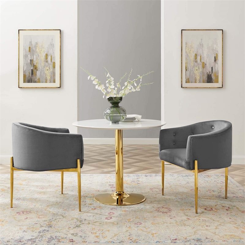 Modway Savour Modern Tufted Velvet Accent Chairs in Gray (Set of 2)