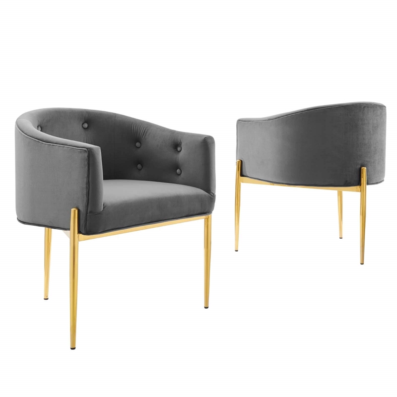 Modway Savour Modern Tufted Velvet Accent Chairs in Gray (Set of 2)