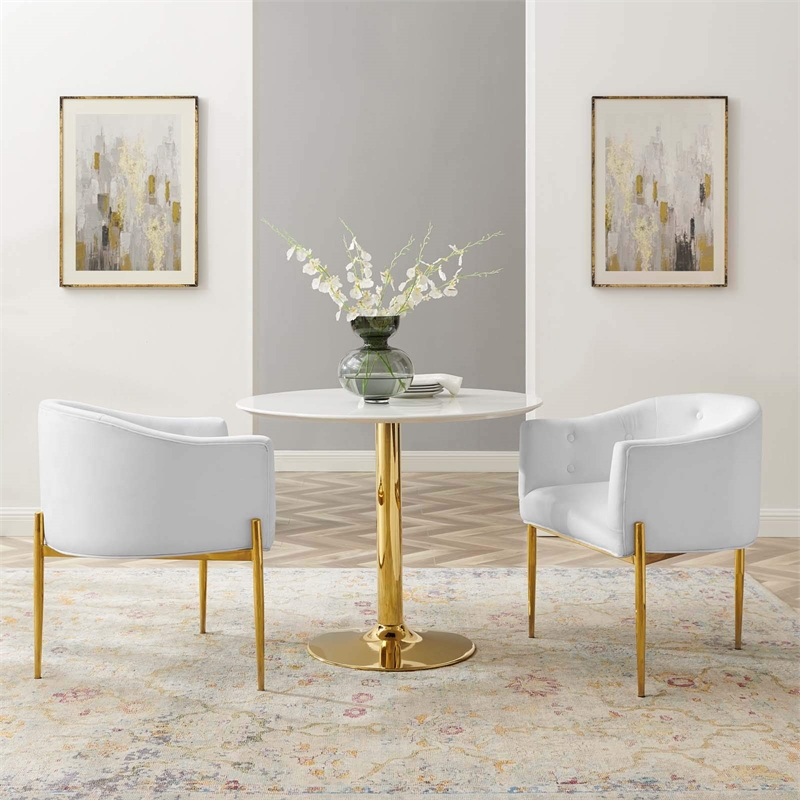 Modway Savour Modern Tufted Velvet Accent Chairs in White (Set of 2)