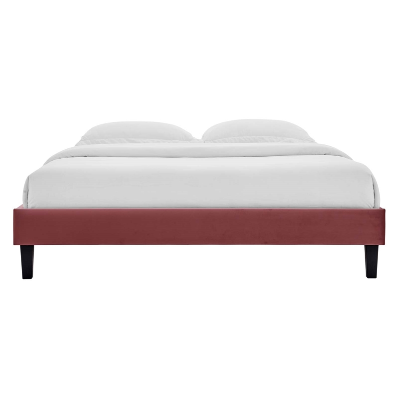 Modway Reign Twin Performance Velvet Platform Bed Frame in Dusty Rose