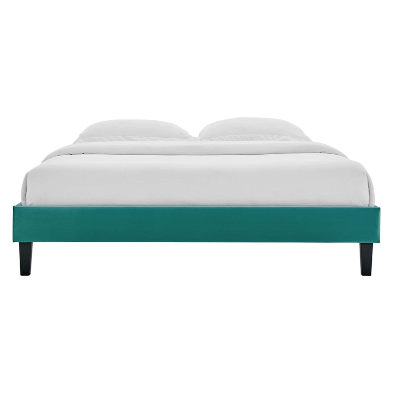 Modway Reign Twin Performance Velvet Platform Bed Frame in Teal Green