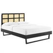 Modway Sidney Cane Rattan and Wood Queen Platform Bed with Angular Legs in Black