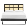 Modway Sidney Cane Rattan and Wood Queen Platform Bed with Angular Legs in Black