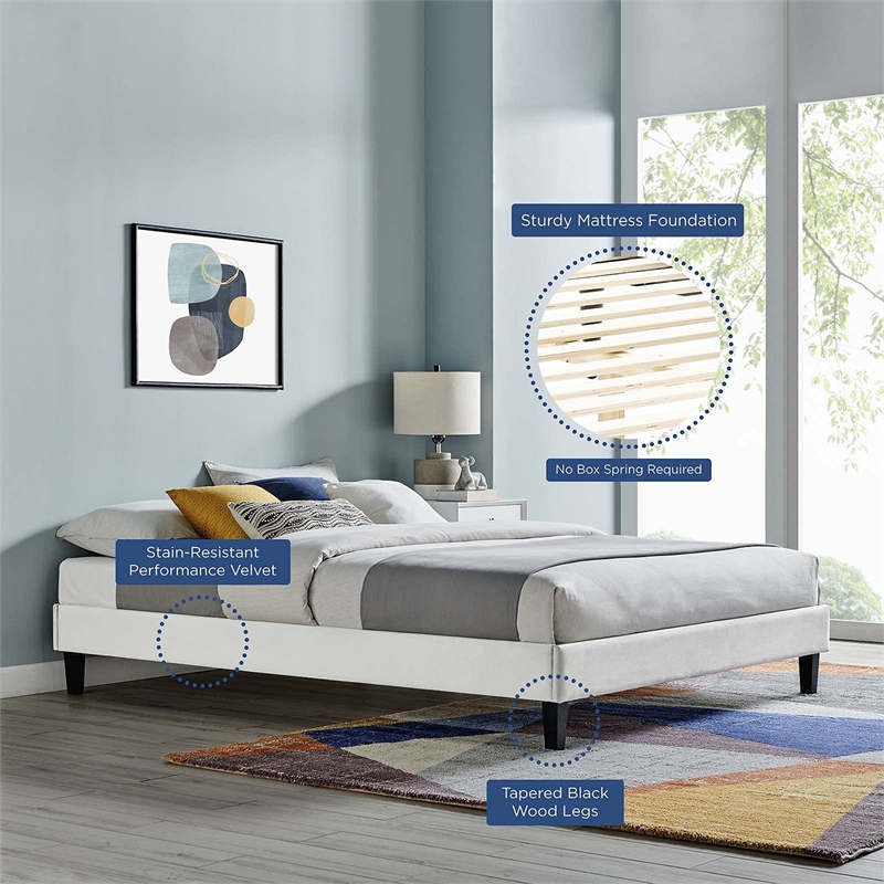 Modway Reign Queen Performance Velvet Platform Bed Frame in Light Gray