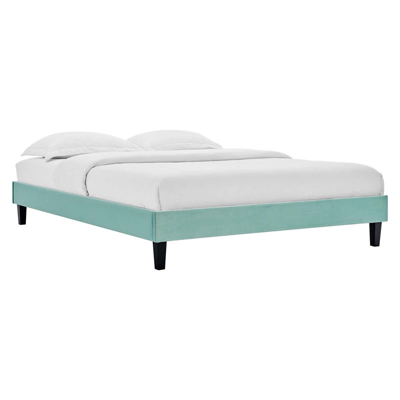 Modway Reign Queen Performance Velvet Platform Bed Frame in Mint Green
