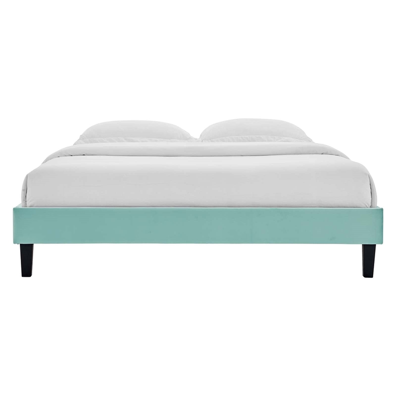 Modway Reign Queen Performance Velvet Platform Bed Frame in Mint Green