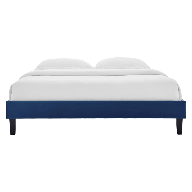 Modway Reign Queen Performance Velvet Platform Bed Frame in Navy