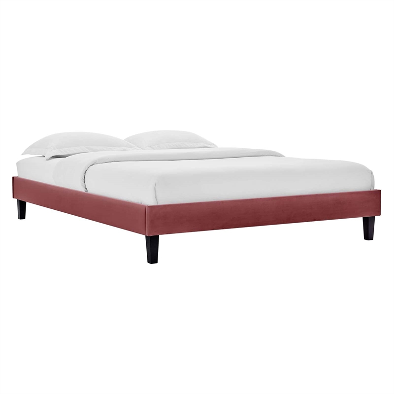 Modway Reign King Performance Velvet Platform Bed Frame in Dusty Rose