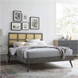 Modway Sidney Cane Rattan and Wood Full Platform Bed with Splayed Legs in Gray