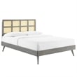 Modway Sidney Cane Rattan and Wood Full Platform Bed with Splayed Legs in Gray