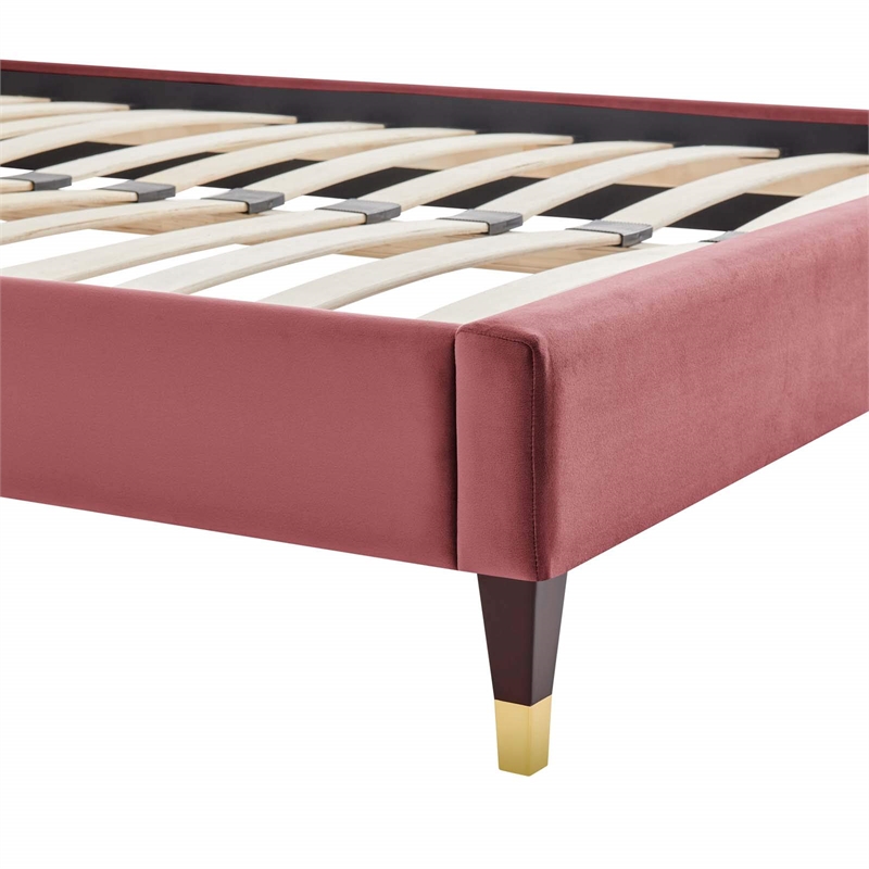 Modway Harlow Twin Performance Velvet Platform Bed Frame in Dusty Rose