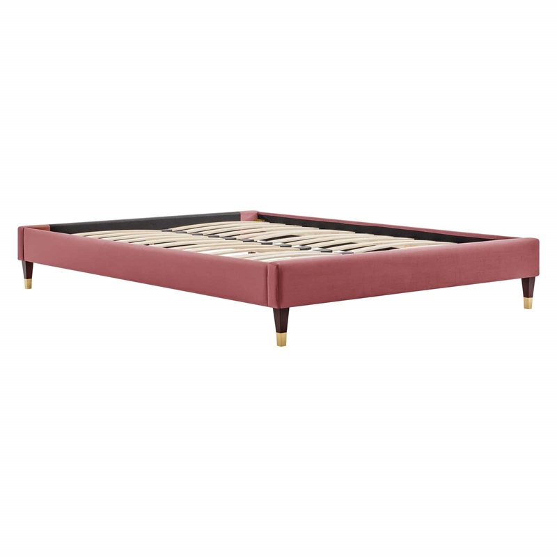 Modway Harlow Twin Performance Velvet Platform Bed Frame in Dusty Rose