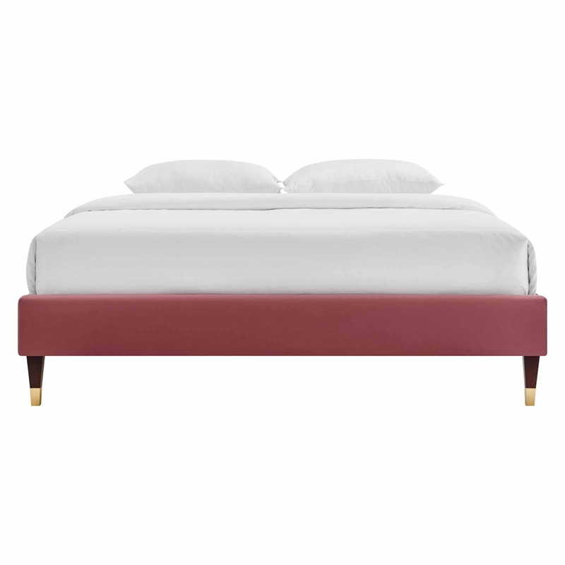 Modway Harlow Twin Performance Velvet Platform Bed Frame in Dusty Rose