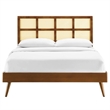 Modway Sidney Cane Rattan and Wood Full Platform Bed with Splayed Legs in Walnut
