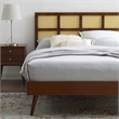 Modway Sidney Cane Rattan and Wood Full Platform Bed with Splayed Legs in Walnut