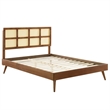 Modway Sidney Cane Rattan and Wood Full Platform Bed with Splayed Legs in Walnut