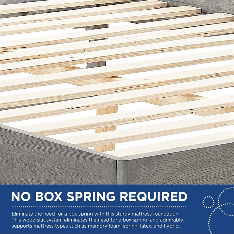 Modway Sierra Cane Rattan and Wood Queen Platform Bed with Angular Legs in Gray