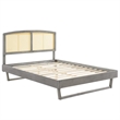 Modway Sierra Cane Rattan and Wood Queen Platform Bed with Angular Legs in Gray