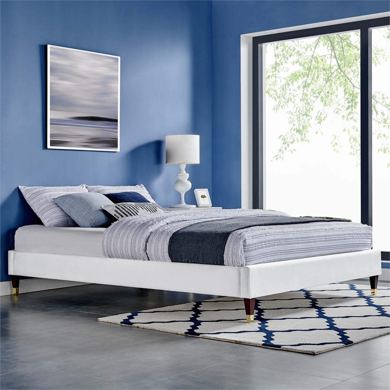 Modway Harlow Twin Performance Velvet Platform Bed Frame in White
