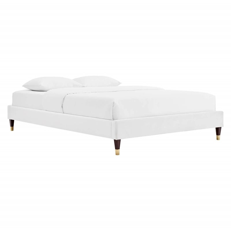 Modway Harlow Twin Performance Velvet Platform Bed Frame in White