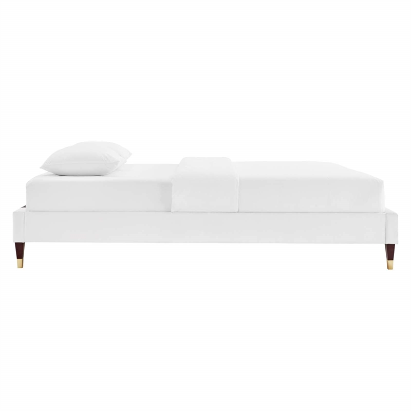 Modway Harlow Twin Performance Velvet Platform Bed Frame in White