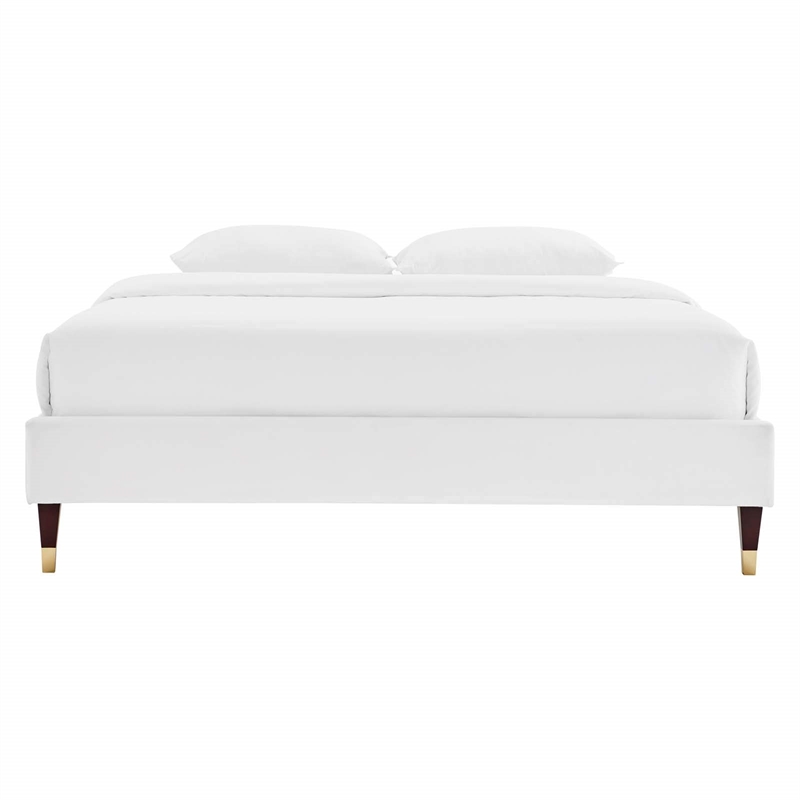 Modway Harlow Twin Performance Velvet Platform Bed Frame in White