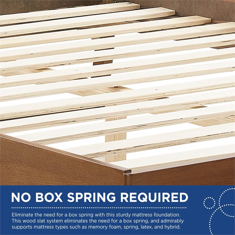 Modway Sidney Cane Rattan and Wood King Platform Bed with Angular Legs in Walnut