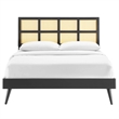 Modway Sidney Cane Rattan and Wood King Platform Bed with Splayed Legs in Black