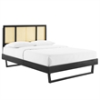 Modway Kelsea Cane Rattan and Wood Full Platform Bed with Angular Legs in Black