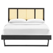 Modway Kelsea Cane Rattan and Wood Full Platform Bed with Angular Legs in Black