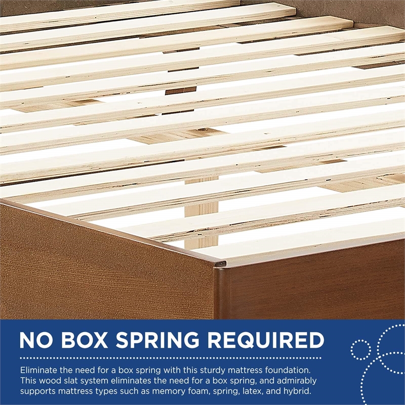 Modway Kelsea Cane Rattan and Wood Full Platform Bed with Angular Legs in Walnut