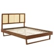 Modway Kelsea Cane Rattan and Wood Full Platform Bed with Angular Legs in Walnut