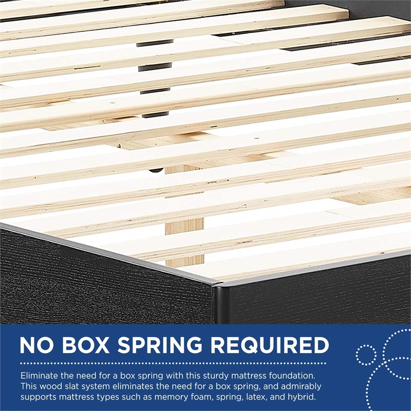 Modway Kelsea Cane Rattan and Wood Full Platform Bed with Splayed Legs in Black