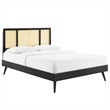 Modway Kelsea Cane Rattan and Wood Full Platform Bed with Splayed Legs in Black