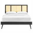 Modway Kelsea Cane Rattan and Wood Full Platform Bed with Splayed Legs in Black