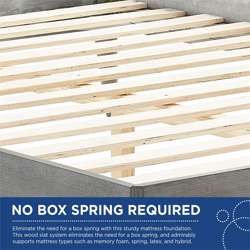 Modway Kelsea Cane Rattan and Wood Full Platform Bed with Splayed Legs in Gray