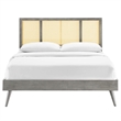 Modway Kelsea Cane Rattan and Wood Full Platform Bed with Splayed Legs in Gray