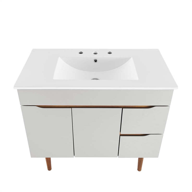 Modway Harvest Wood Bathroom Vanity with Two Spacious Drawers in Gray/White