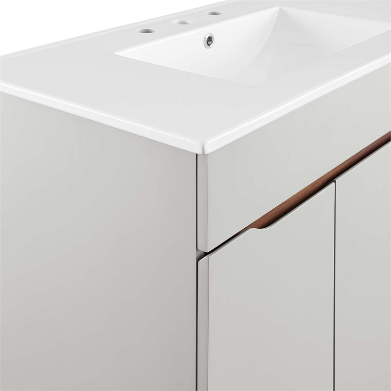 Modway Harvest Wood Bathroom Vanity with Two Spacious Drawers in Gray/White