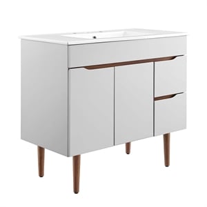 Modway Harvest Wood Bathroom Vanity with Two Spacious Drawers in Gray/White