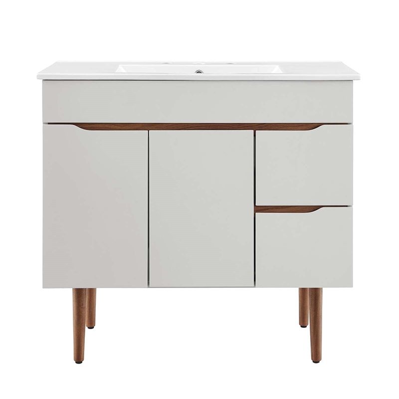 Modway Harvest Wood Bathroom Vanity with Two Spacious Drawers in Gray/White