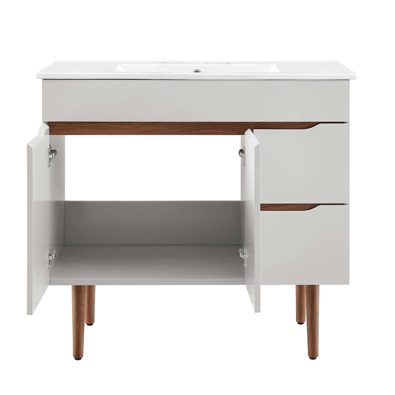 Modway Harvest Wood Bathroom Vanity with Two Spacious Drawers in Gray/White