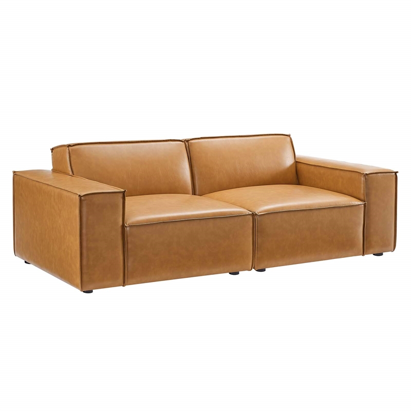 Modway Restore 2-Piece Faux Leather Upholstered Loveseat in Tan