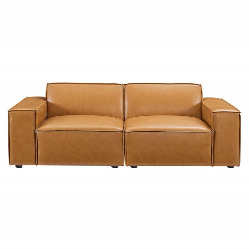 Modway Restore 2-Piece Faux Leather Upholstered Loveseat in Tan