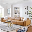Modway Restore 4-Piece Faux Leather Upholstered Sofa in Tan Finish