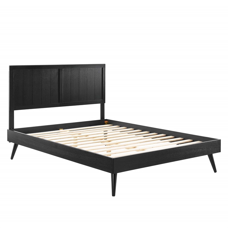 Modway Alana Queen Modern Wood Platform Bed with Splayed Legs in Black