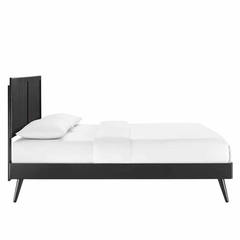 Modway Alana Queen Modern Wood Platform Bed with Splayed Legs in Black
