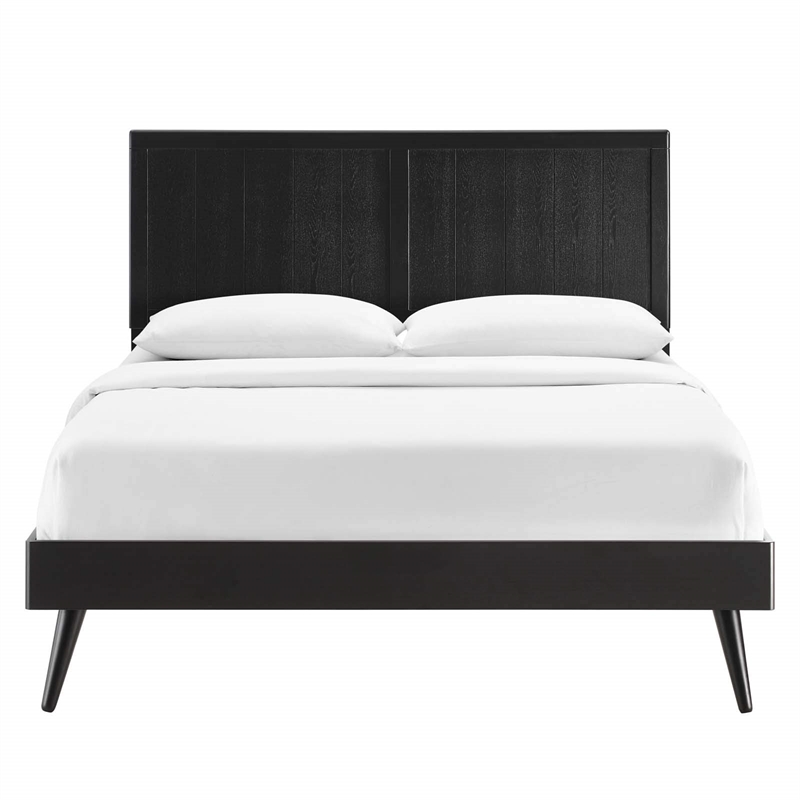 Modway Alana Queen Modern Wood Platform Bed with Splayed Legs in Black