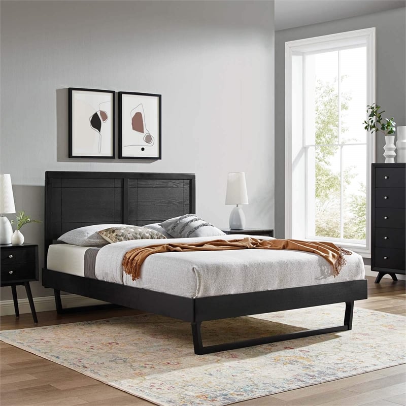 Modway Marlee Wood Frame Queen Platform Bed with Angular Frame in Black